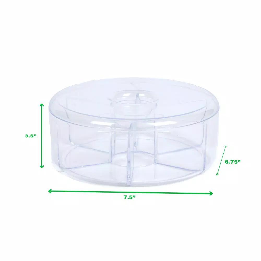 Mind Reader Clear Acrylic 6-Compartment Tea Bag Organizer with Lid, Round Pantry Storage Container