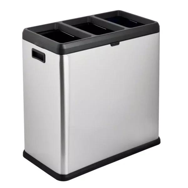 Step N' Sort 16 Gal. Stainless Steel 3-Compartment Open Top Trash and Recycling Bin with Removable Bins
