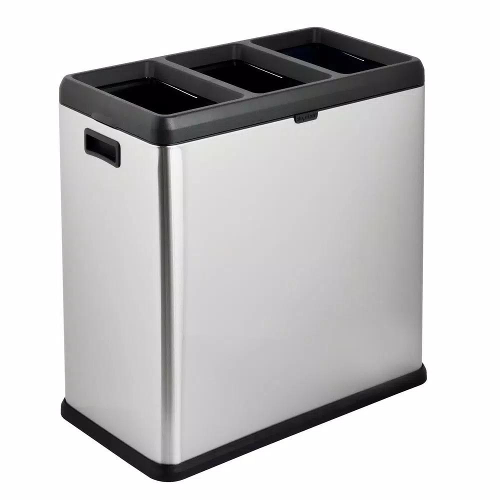 Step N' Sort 16 Gal. Stainless Steel 3-Compartment Open Top Trash and Recycling Bin with Removable Bins