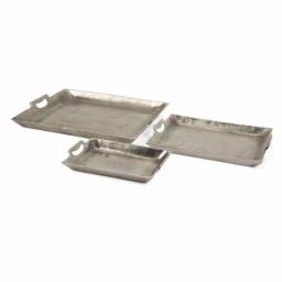 IMAX Lindi Silver Aluminum Trays, Set of 3, Rectangular Metal Decorative Trays thumbnail 1