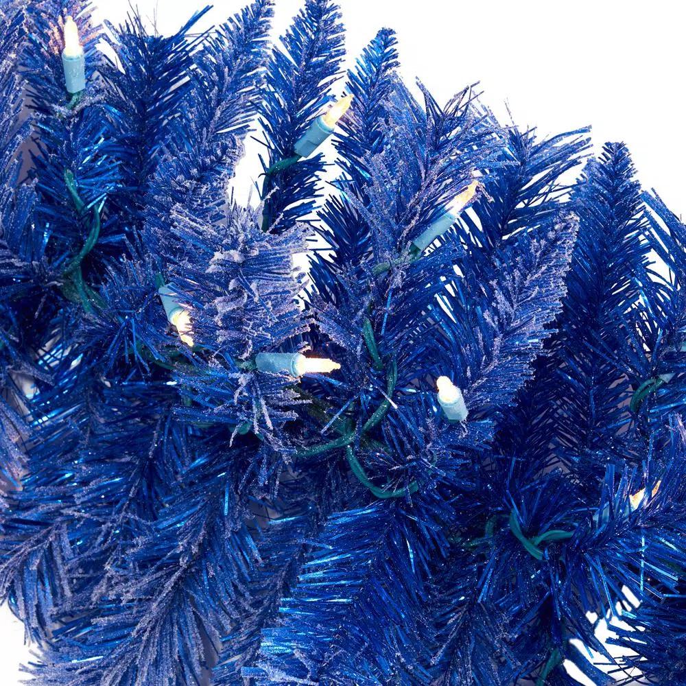 Nearly Natural 6 ft. Blue Flocked Artificial Christmas Garland with 50 Warm White LED Lights