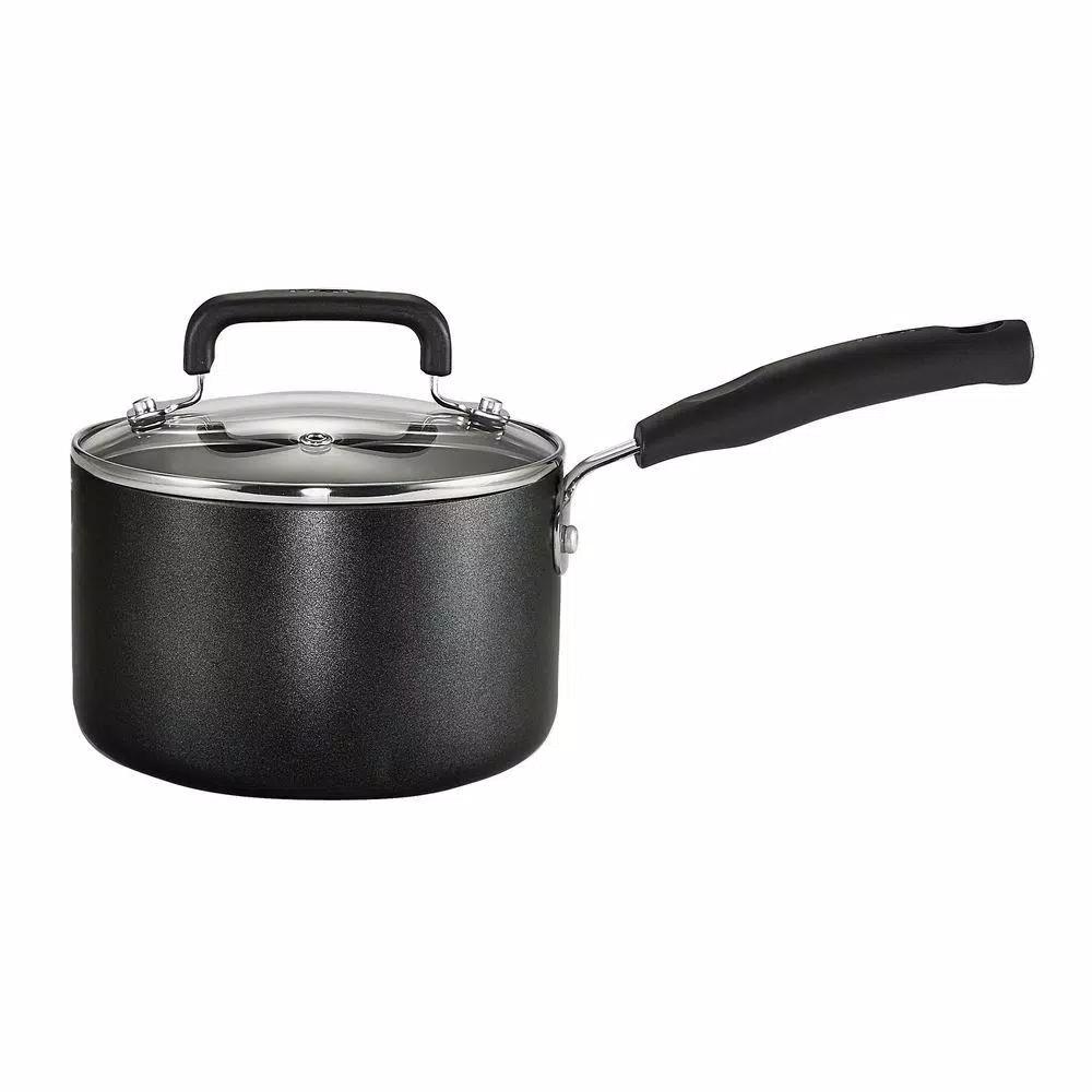 T-Fal Signature 3 Qt. Aluminum Nonstick Sauce Pan with Glass Lid, Black
