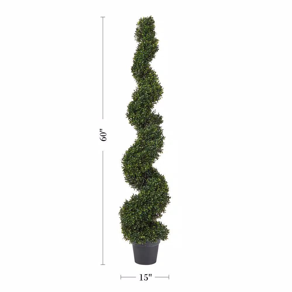 Pure Garden 60 in. Faux Boxwood Spiral Topiary Artificial Plant