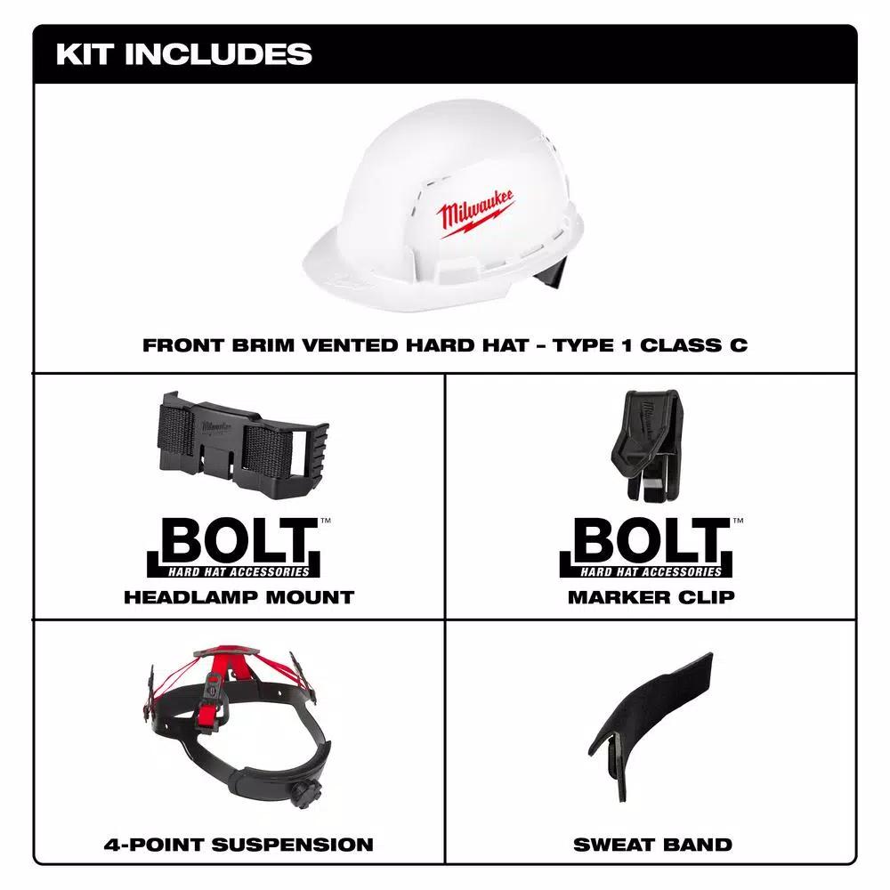 Milwaukee 475 Lumen LED Rechargeable Hard Hat Headlamp & BOLT Vented Hard Hat Combo