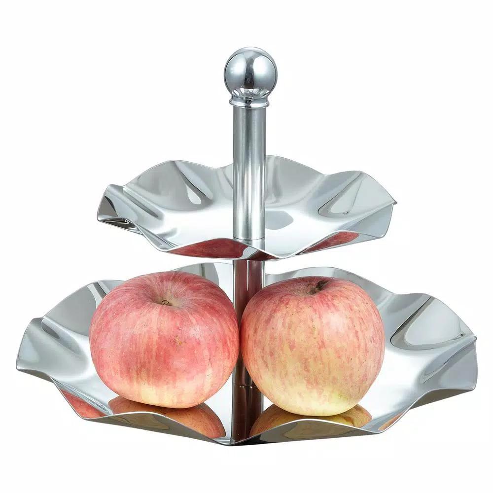 Visol Leaftray Two-Tiered Stainless Steel Leaf-Shaped Fruit and Dessert Stand