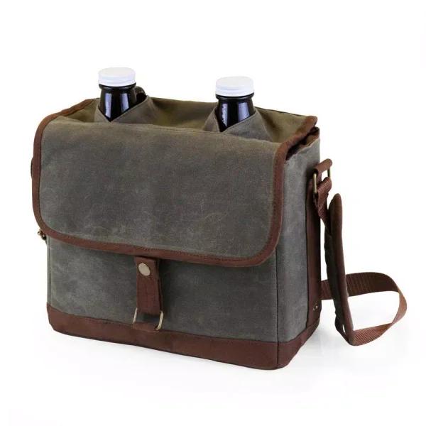 Legacy 64 oz. Waxed Canvas Insulated Double Growler Tote with Two Amber Glass Growlers