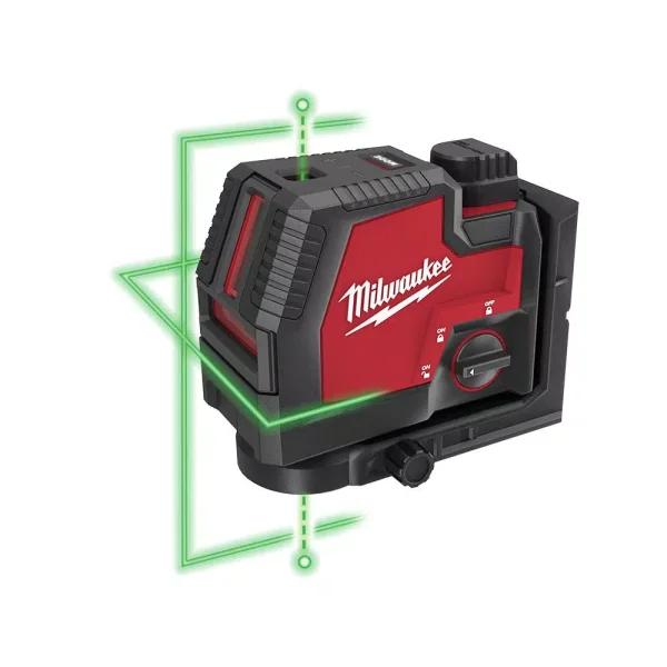 Milwaukee Green Cross Line and Plumb Points Rechargeable Laser Level, 100 ft. Range