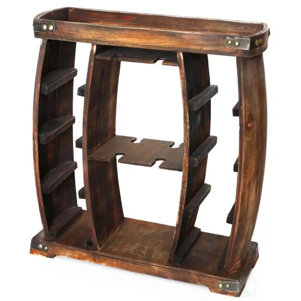 Vintiquewise Rustic Wooden 8-Bottle Wine Rack with Integrated Glass Holder