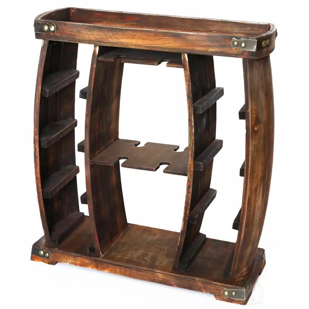 Vintiquewise Rustic Wooden 8-Bottle Wine Rack with Integrated Glass Holder
