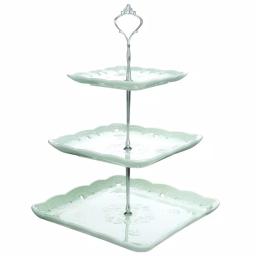 MALACASA 3-Tiered Green Porcelain Square Cupcake Tower Stand - 14.5 in. Dessert Serving Tray thumbnail 1
