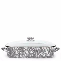 Golden Rabbit Grey Swirl 10.5 qt. Porcelain Enamelware Roasting Pan with Glass Lid thumbnail 1