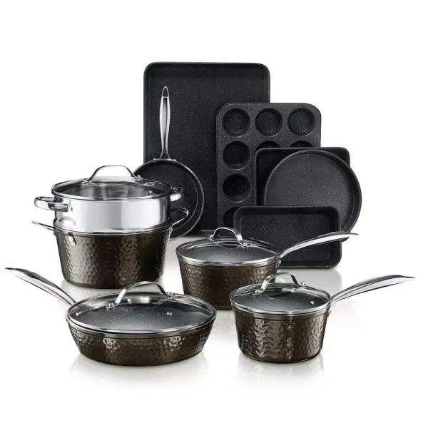 Granitestone 15-Piece Aluminum Hammered Non-Stick Diamond Infused Cookware and Bakeware Set