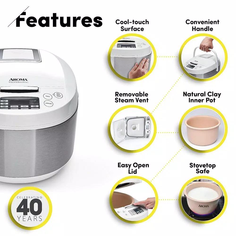 AROMA Professional 12-Cup Digital Rice Cooker and Multi-Cooker with Ceramic Inner Pot, White