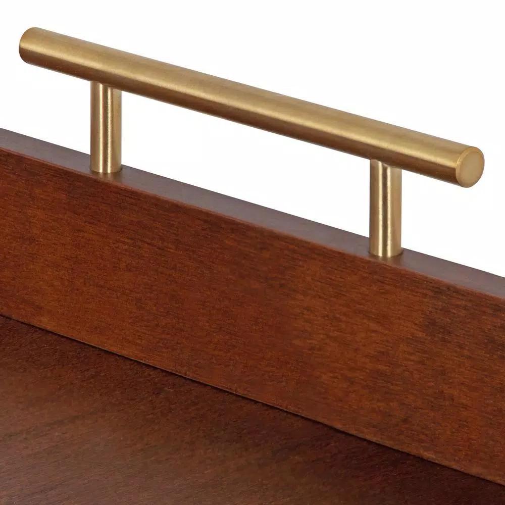 Kate and Laurel Lipton Walnut Brown Wood Decorative Tray with Gold Handles