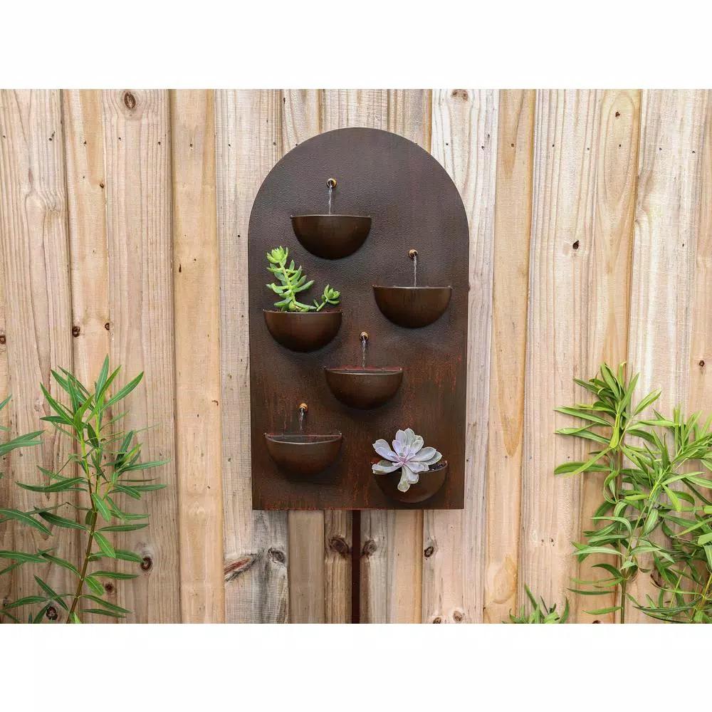 Kenroy Home Silva 31 in. Steel Wall Fountain with Built-in Planters, Rusty Red Finish