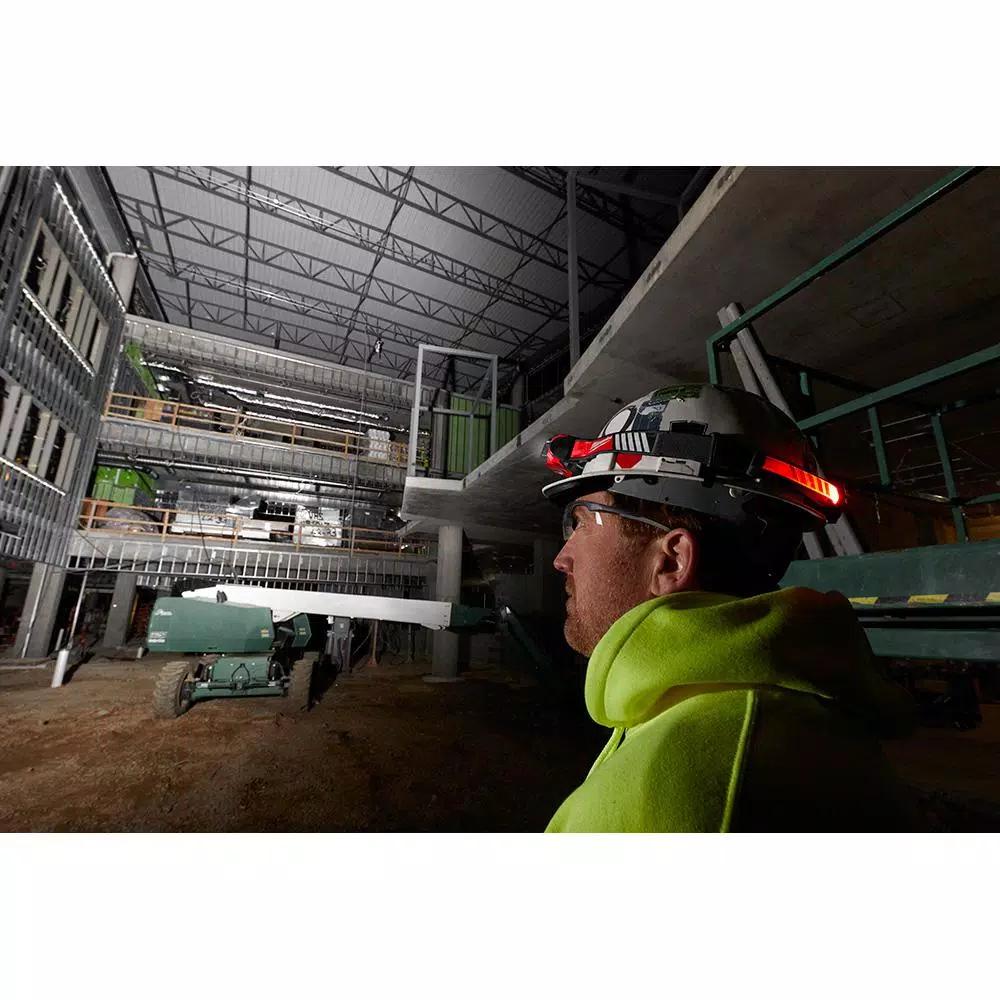 Milwaukee 600 Lumen USB Rechargeable BEACON Hard Hat Headlamp with Type 1 Class C Full Brim Vented Hard Hat
