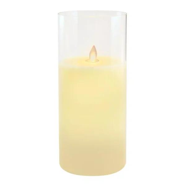 LUMABASE 10 in. Glass Hurricane LED Flameless Candle with Moving Flame, Battery Operated