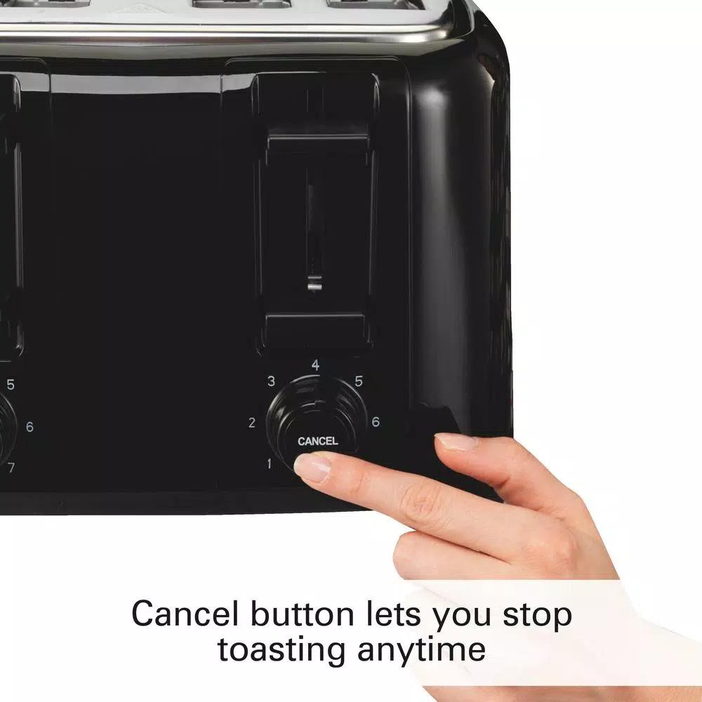 Proctor Silex 4-Slice Black Wide Slot Toaster with Crumb Tray and Toast Boost