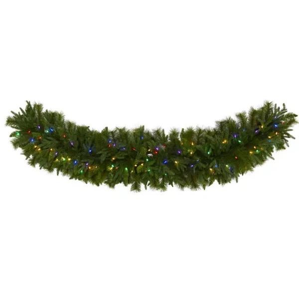Nearly Natural 6 ft. Pre-Lit Christmas Pine Extra Wide Artificial Garland with 100 Multi-Colored LED Lights