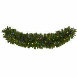 Nearly Natural 6 ft. Pre-Lit Christmas Pine Extra Wide Artificial Garland with 100 Multi-Colored LED Lights thumbnail 1