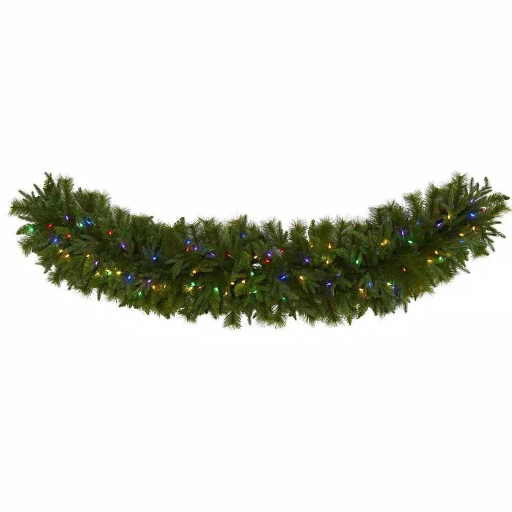 Nearly Natural 6 ft. Pre-Lit Christmas Pine Extra Wide Artificial Garland with 100 Multi-Colored LED Lights