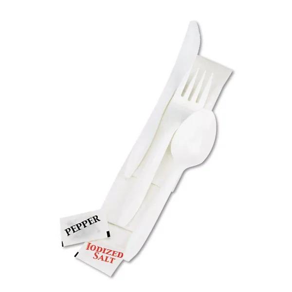 GEN White Wrapped Cutlery Kit with Napkin, Salt & Pepper - 250 Count Case