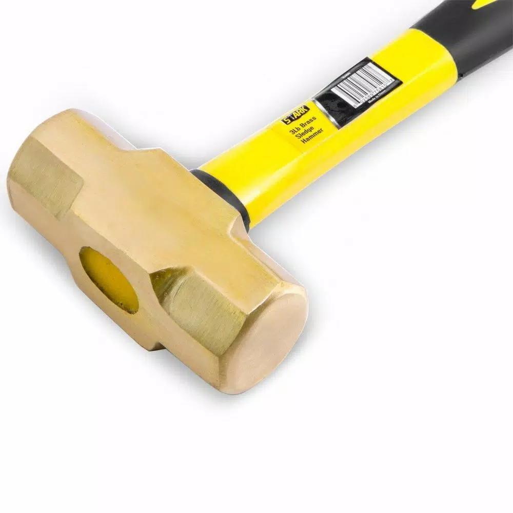 Stark 3 lb. Brass Sledge Hammer with Fiberglass Handle and Soft-Grip Rubber Cover