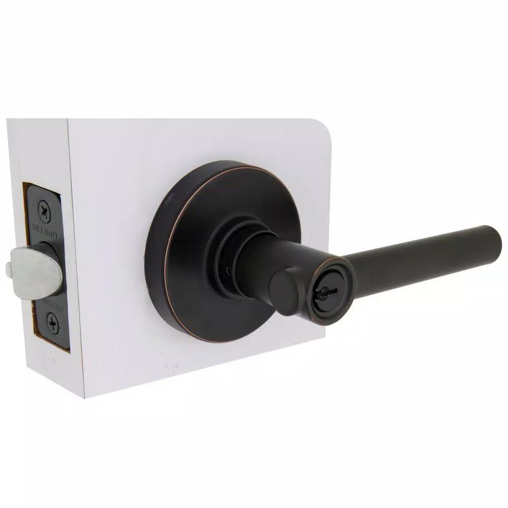 Defiant Highland Aged Bronze Keyed Entry Door Lever with Round Rose