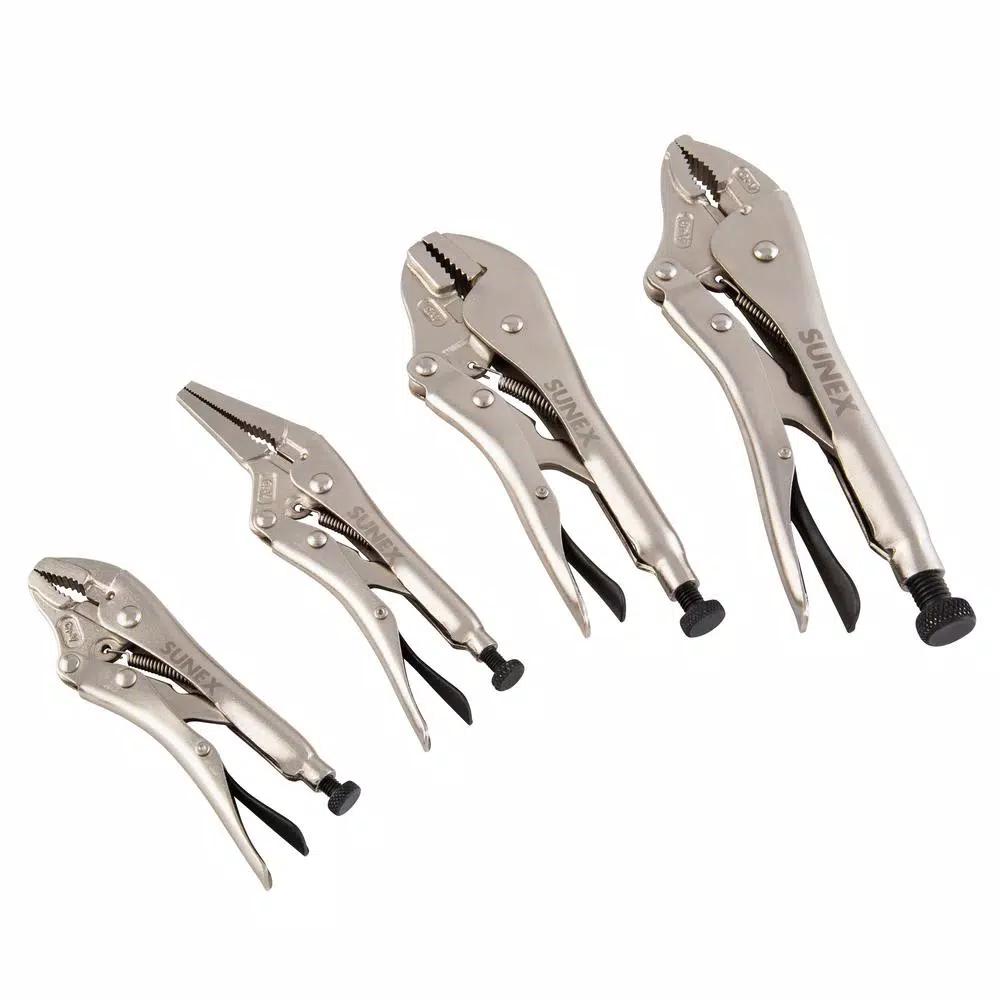 SUNEX TOOLS Sunex 4-Piece Locking Pliers Set - Curved, Long Nose, and Straight Jaw