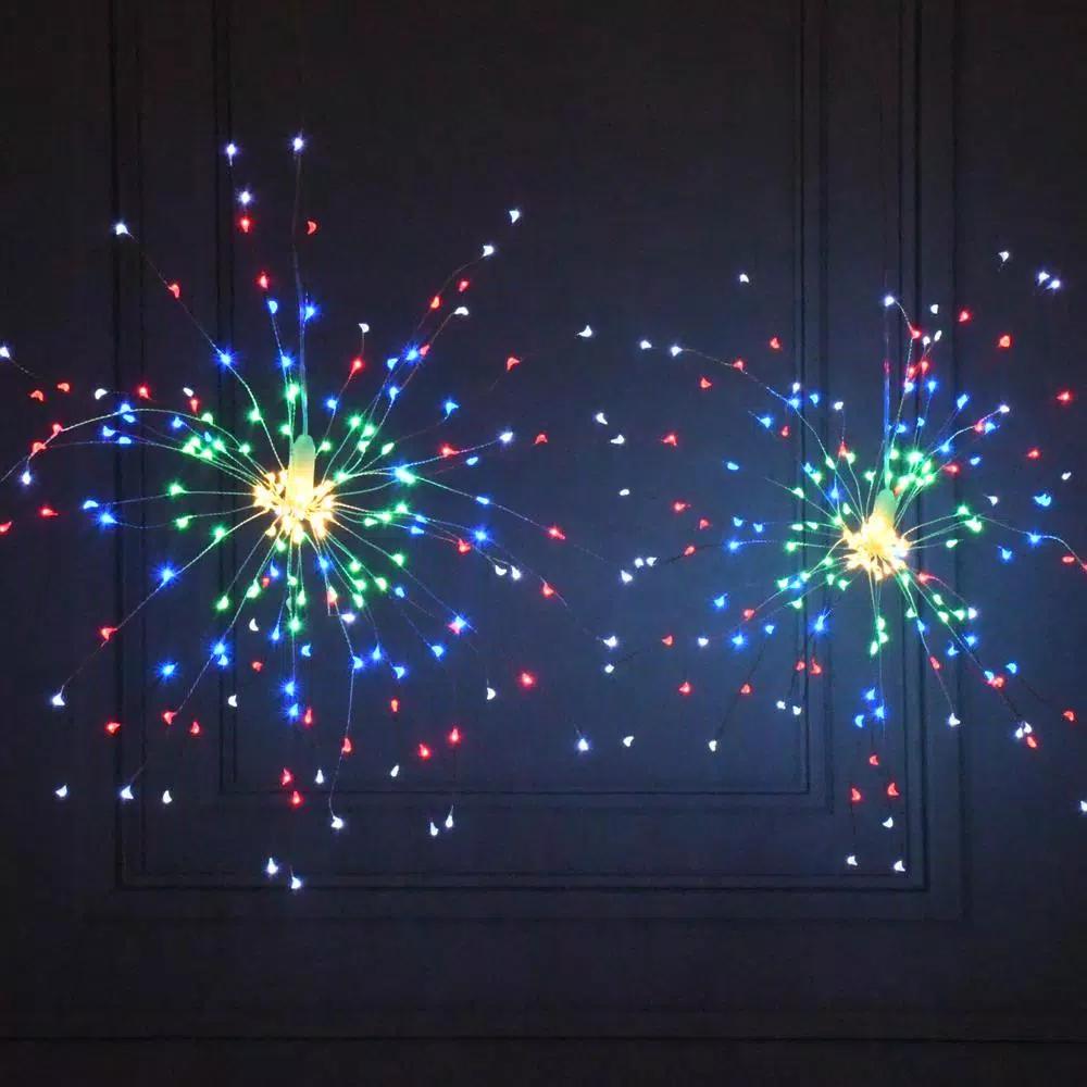 LUMABASE 200-LED Multi-Color Starburst Fairy Lights with Remote Control, Battery Operated, Set of 2