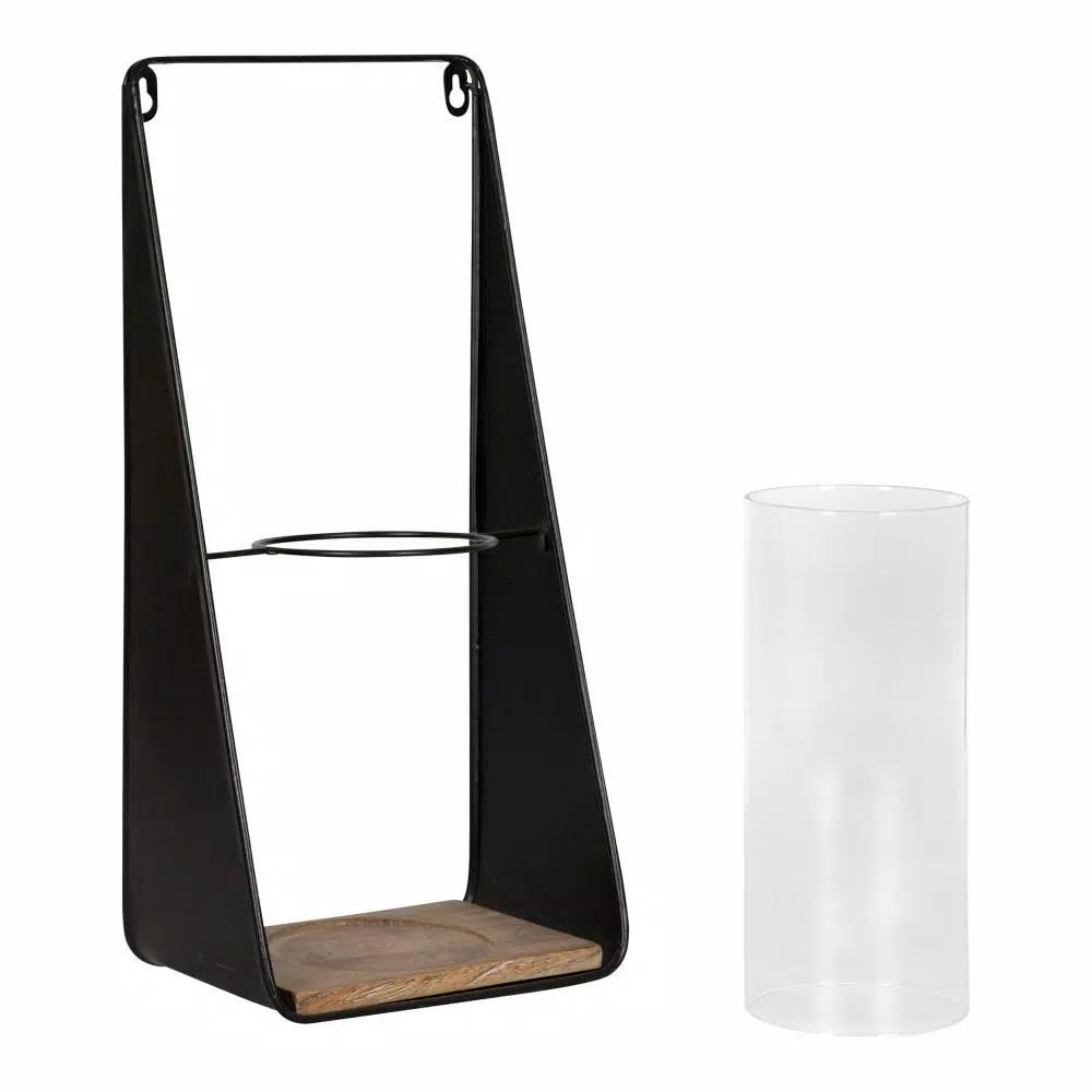 Kate and Laurel Blackwell Natural Wood and Black Metal Candle Sconce Set of 2