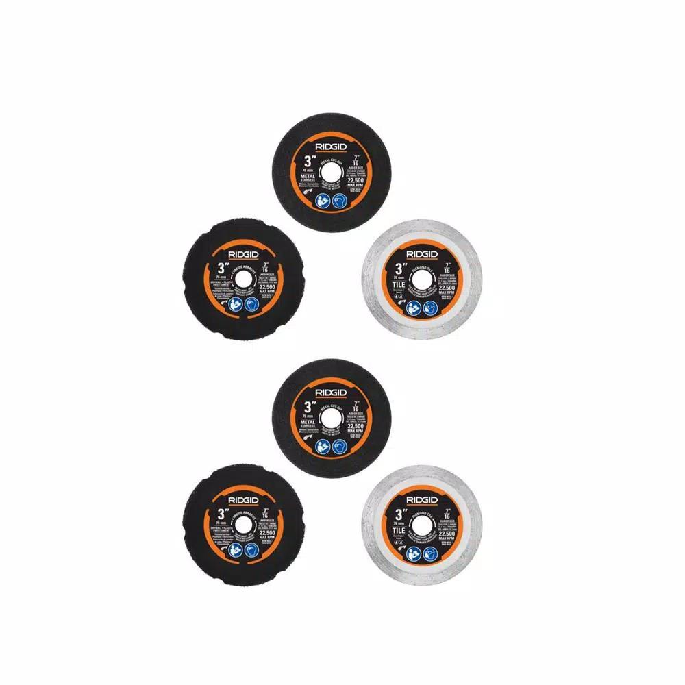 RIDGID 6-Piece Multi-Material Cut-Off Wheel Set with Adapters