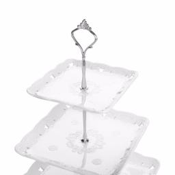 MALACASA 3-Tiered White Porcelain Square Cupcake Tower Stand - Elegant Dessert Serving Tray thumbnail 5