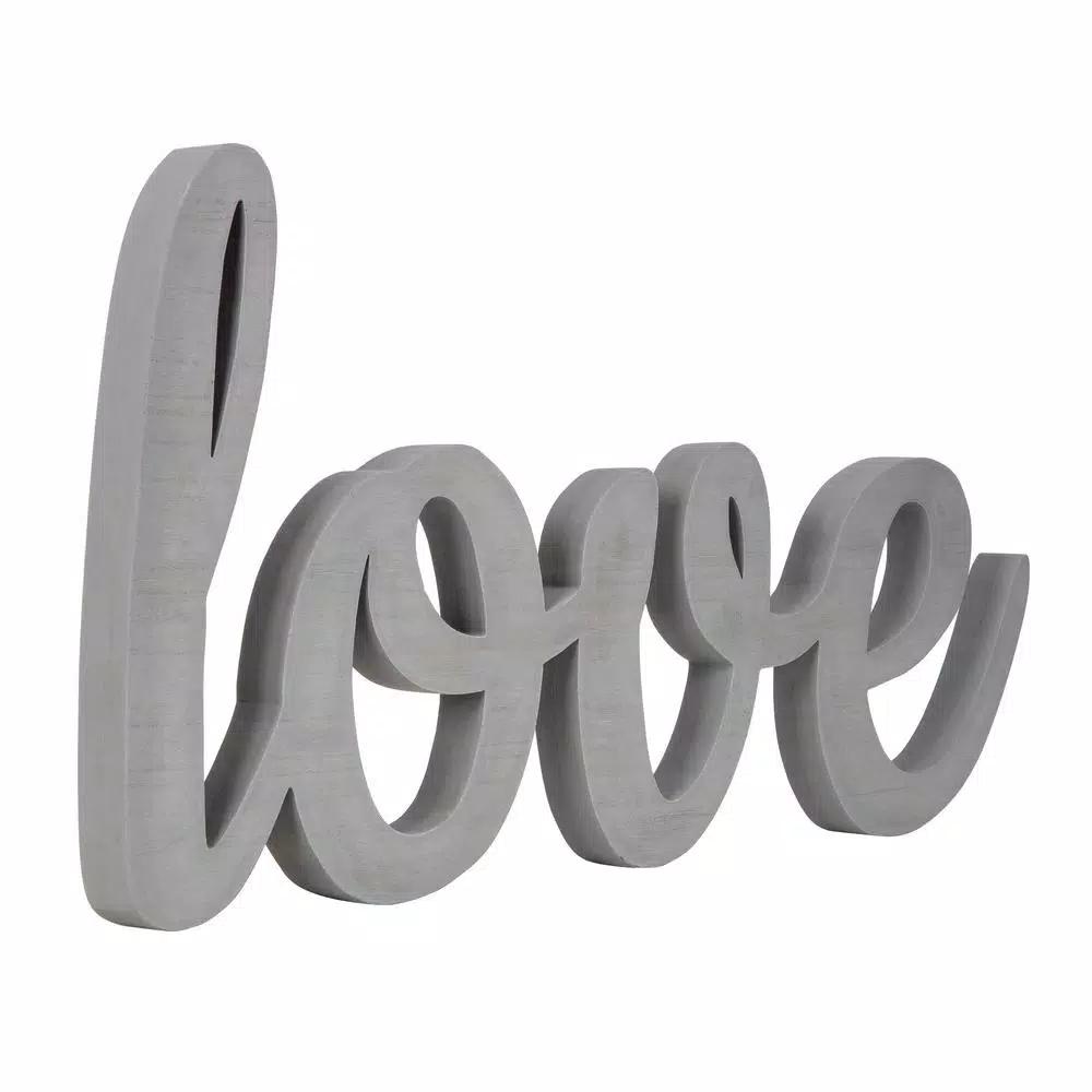 Pinnacle Love Grey Wood Decorative Sign - Handcrafted Rustic Farmhouse Script Wall Decor
