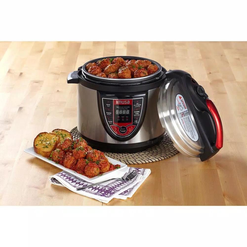 IMUSA 5 Qt. Electric Pressure Cooker, Silver and Red with Digital Display