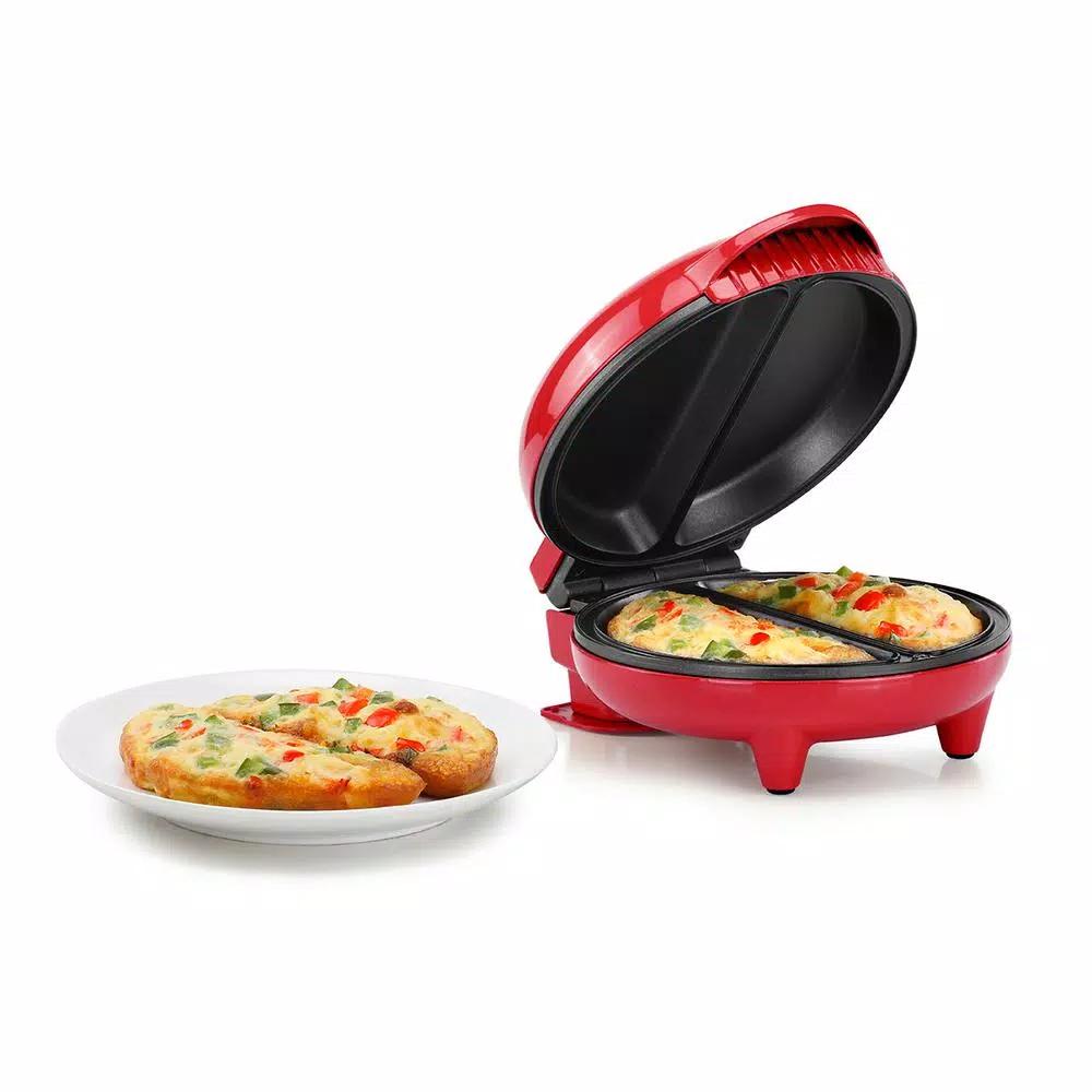 HOLSTEIN HOUSEWARES Holstein 4-Egg Red and Stainless Steel 2-Section Omelette Maker