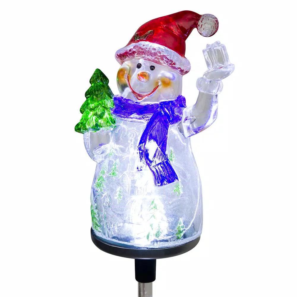 Alpine Corporation Solar Snowman Garden Stakes with Fiber Optic LED Lights, Set of 2