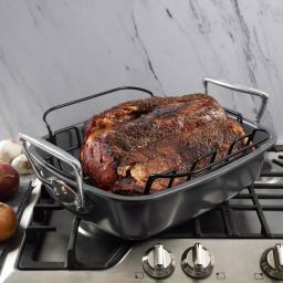 Kenmore Travers 2-Piece Non-Stick Steel Roasting Pan Set with Rack, 16.35 Qt, Gray thumbnail 5