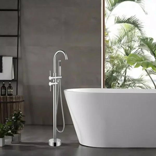 Vanity Art 46 in. Freestanding Single Handle Claw Foot Tub Faucet with Hand Shower, Polished Chrome