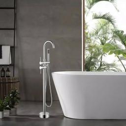 Vanity Art 46 in. Freestanding Single Handle Claw Foot Tub Faucet with Hand Shower, Polished Chrome thumbnail 1