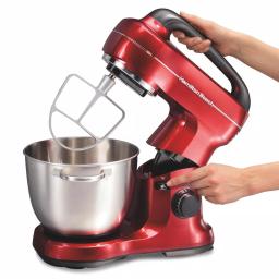 Hamilton Beach 4 Qt. 7-Speed Tilt Head Stand Mixer with Stainless Steel Bowl, Red thumbnail 4