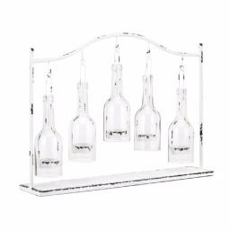 IMAX Persey 5-Votive Glass Bottle Hurricane Candle Holder, Distressed White Iron thumbnail 1