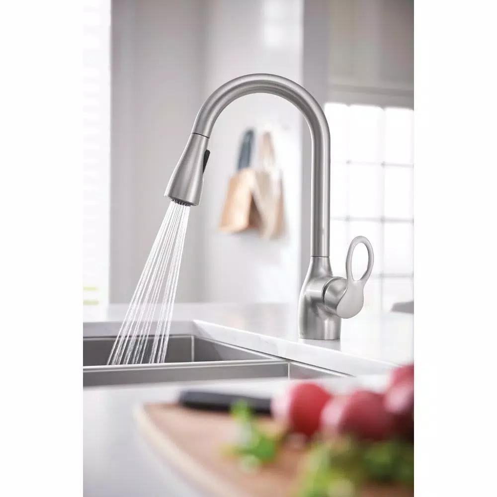Moen Kleo Single-Handle Pull-Down Kitchen Faucet with Soap Dispenser, Spot Resist Stainless