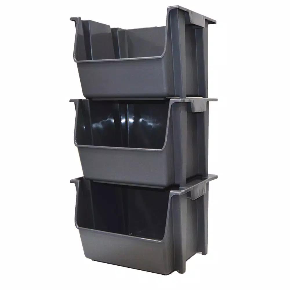 United Solutions 5 Gal. Gray Large Nesting and Stacking Plastic Bin, Case of 6