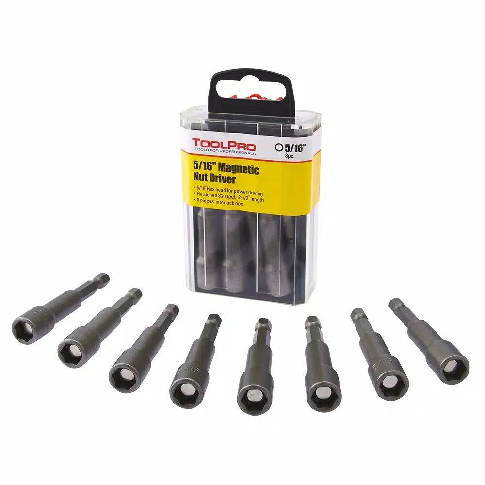 ToolPro 5/16 in. Magnetic Nut Setter Set, 8-Piece with Interlocking Storage Box