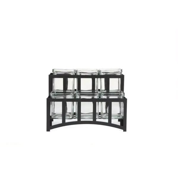 Mind Reader 6-Compartment 2-Tier Black Metal Condiment Server with 6 Removable 8 oz. Glass Jars