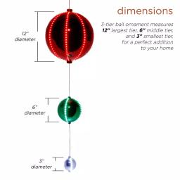 Alpine Corporation 3-Tier Hanging Christmas Ornaments with Chasing LED Lights, Indoor/Outdoor thumbnail 3