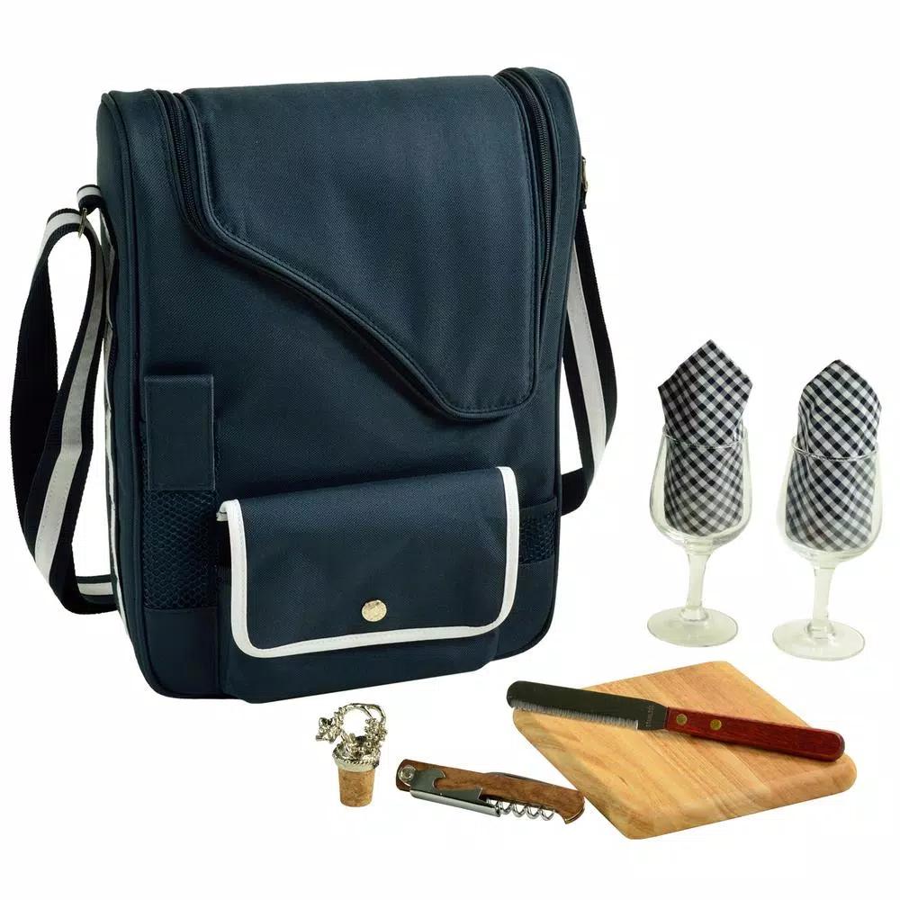 Unbranded Picnic at Ascot Bordeaux Wine and Cheese Cooler Bag Set with 2 Glass Wine Glasses