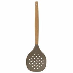 Home Basics Karina Silicone Skimmer with Natural Beech Wood Handle, Heat Resistant & Non-Stick Safe, Grey thumbnail 1