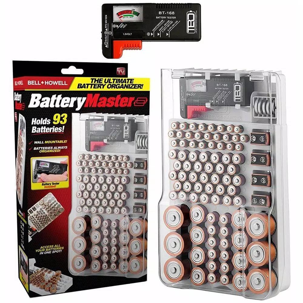 Bell + Howell Battery Master Battery Organizer with Tester - Large Capacity Storage Box for AA, AAA, 9V, C, D & Flat Batteries